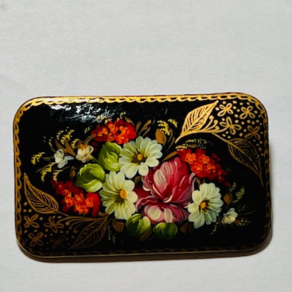 Stunning Handpainted Wooden Lacquer Russian Brooch